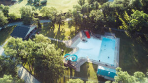 Drone View of the Carman Dufferin Pool and Pool House